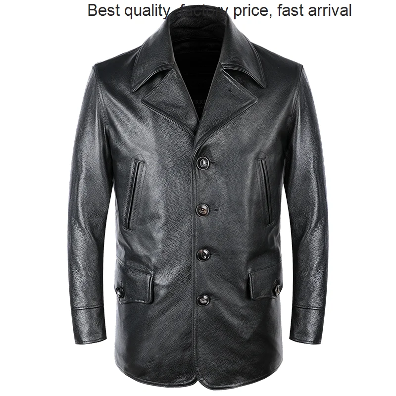 

Мужская однобортная куртка из воловьей кожи, облегающее пальто средней длины, 2023