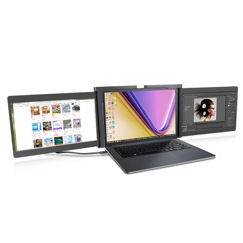 

12" Triple Portable Monitor for Laptop, 1080P IPS Laptop Monitor Extender with HDR USB-C Computer Display for laptop extender