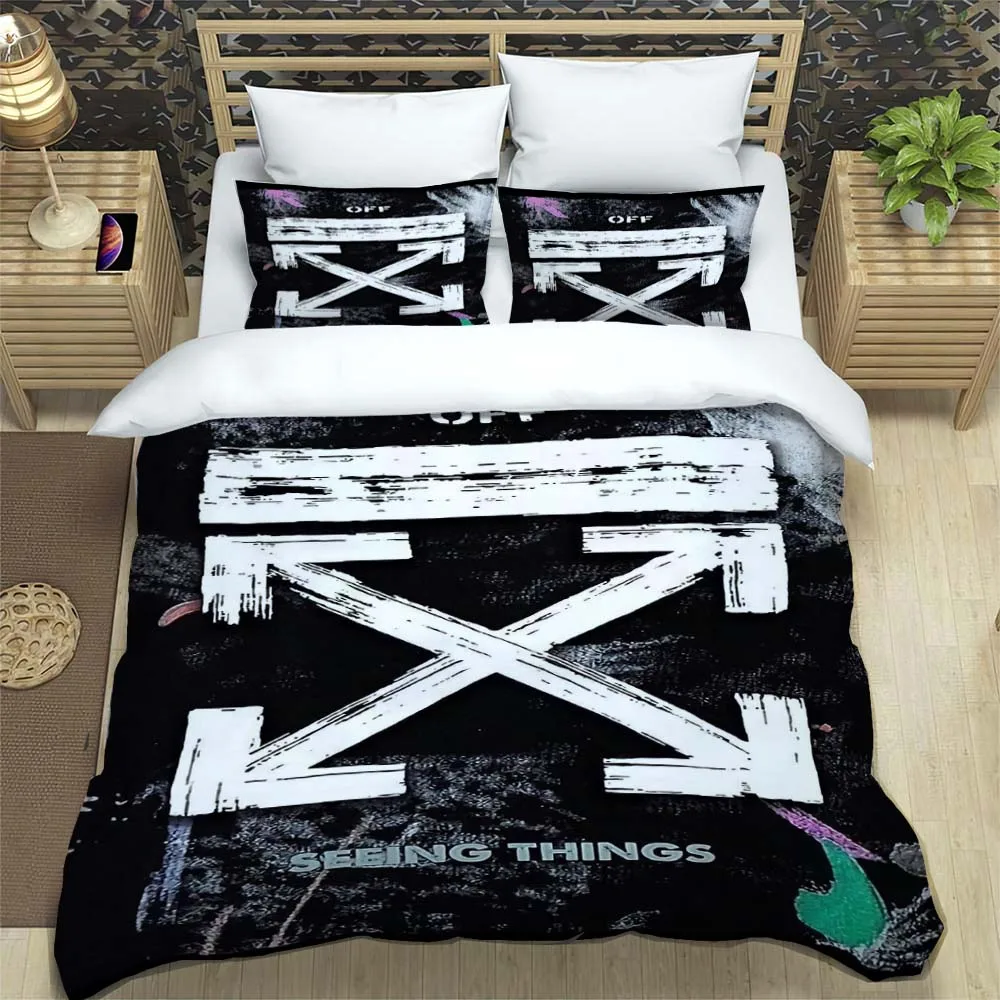 

Trendy O-Off-White Logo Sheets Quilt Covers Bedding Dormitory Sheets Three-piece Bedding Set Three-piece Soft Warm Bedding Set