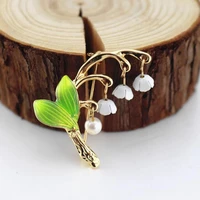 green enamel white floral leaf brooch for women lily valley brooches pin jewelry for women pins brooch accessories
