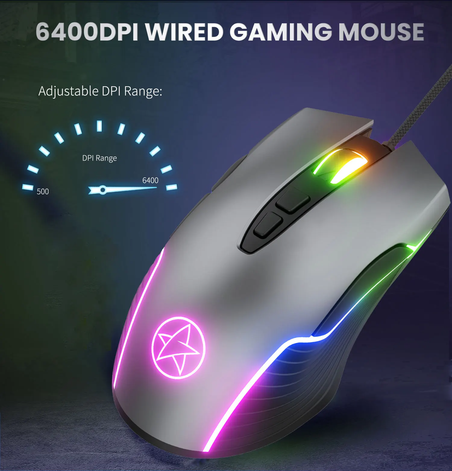 Gaming Mouse 7 Buttons Design Wired USB Game Mice with Breathing LED Colors for Laptop PC Gamer