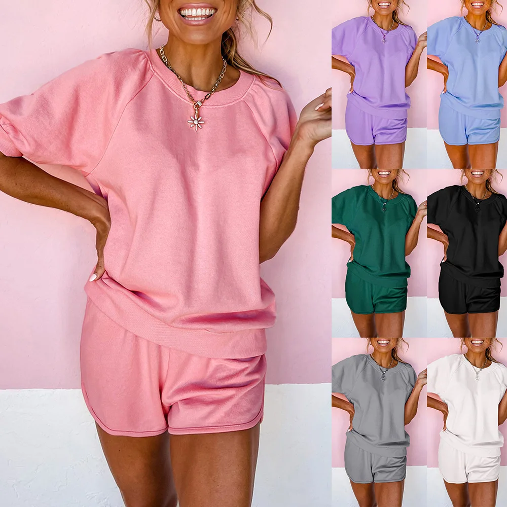 

Round Neck Short-sleeved Tops with Shorts Homewear Clothes for Women Casual Home Suit Pajamas Women 2022 Spring and Summer