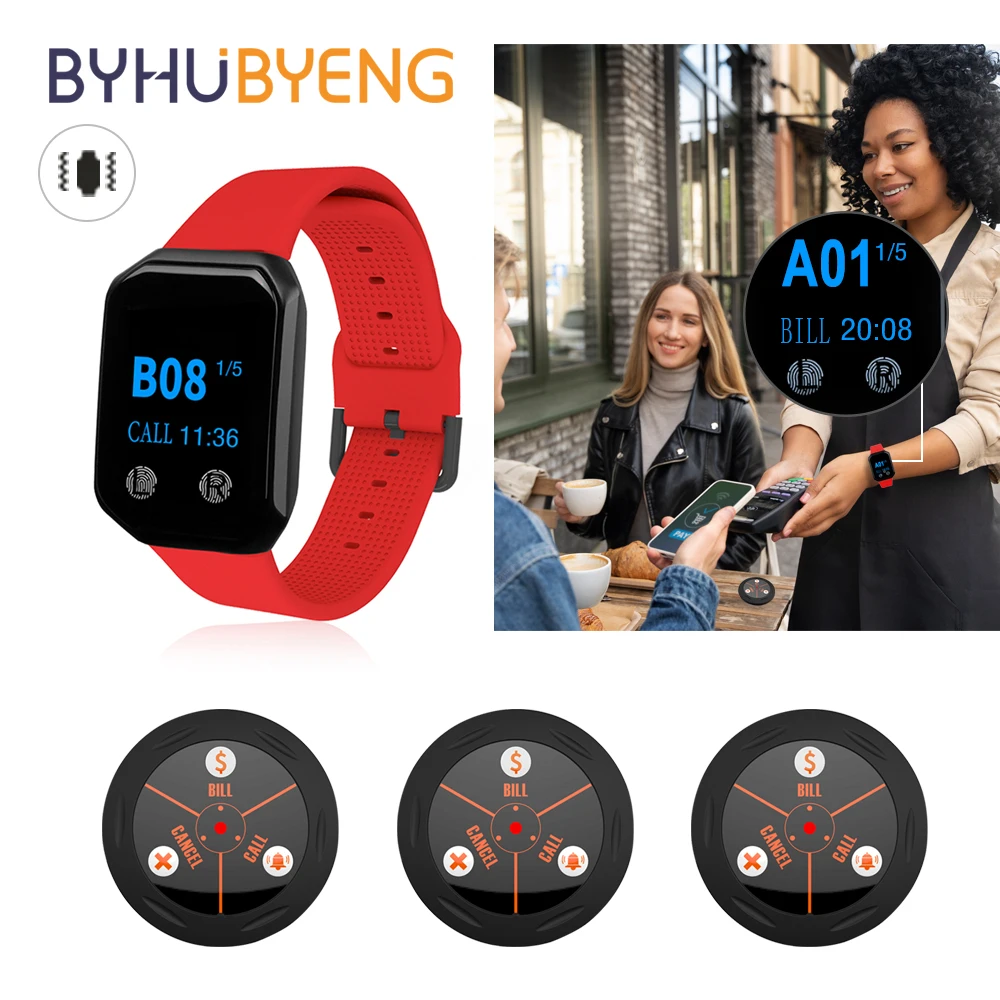 BYHUBYENG Wireless Call Waterproof Watches And 20 Buttons Sets Caregiver Waiter Pagering System For Restaurant