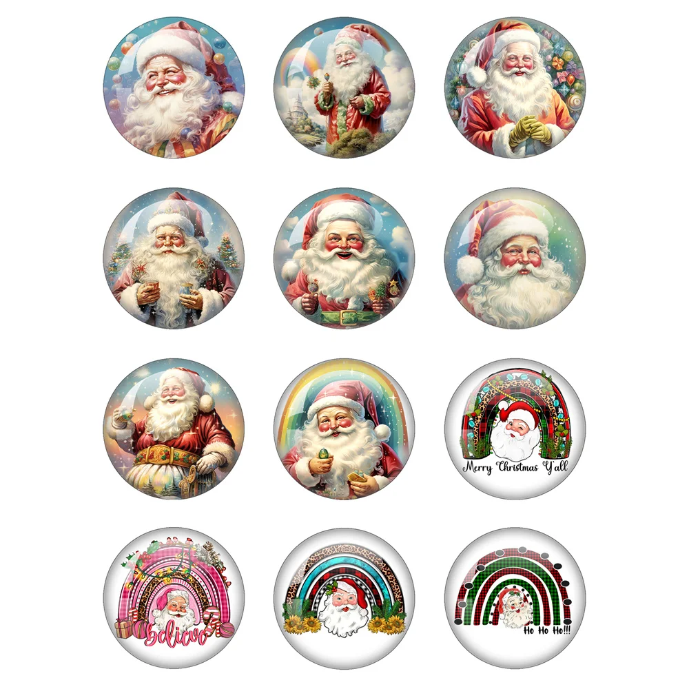 

Retro Rainbow Santa Claus Merry Christmas 12mm-40mm Round Glass Demo Back Making Jewelry Findings Xmas DIY Accessories