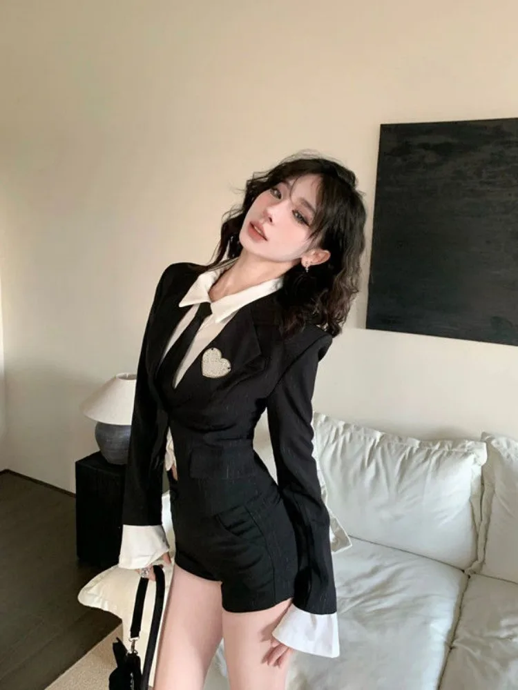 Модный простой костюм кардиган куртка + Y2k E-Girl нижняя рубашка для женщин