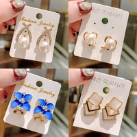 korean cute sweet flower stud earrings for women korean fashion geometric shape peals butterfly earrings party fashion jewelry