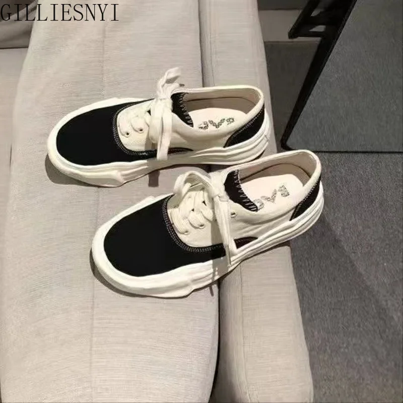 

Platform Shoes for Women 2022 New Retro Preppy Style High Quality White Lace-up Casual Shoes Fashion Mixed-Color Women Sneakers
