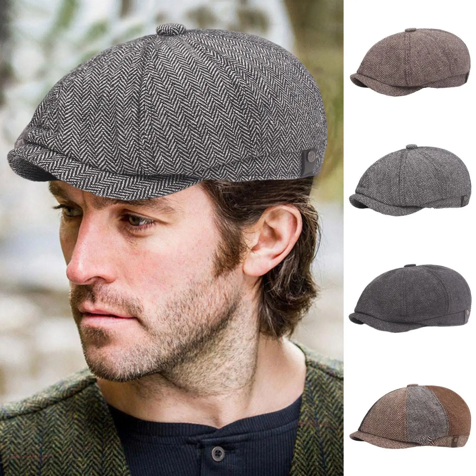 

Mens Newsboy Hat Beret Dark Grey Celebrity Caps Vintage Tweed Blinders Berets Flat Peaked Cap Street Hats Men Casual Caps