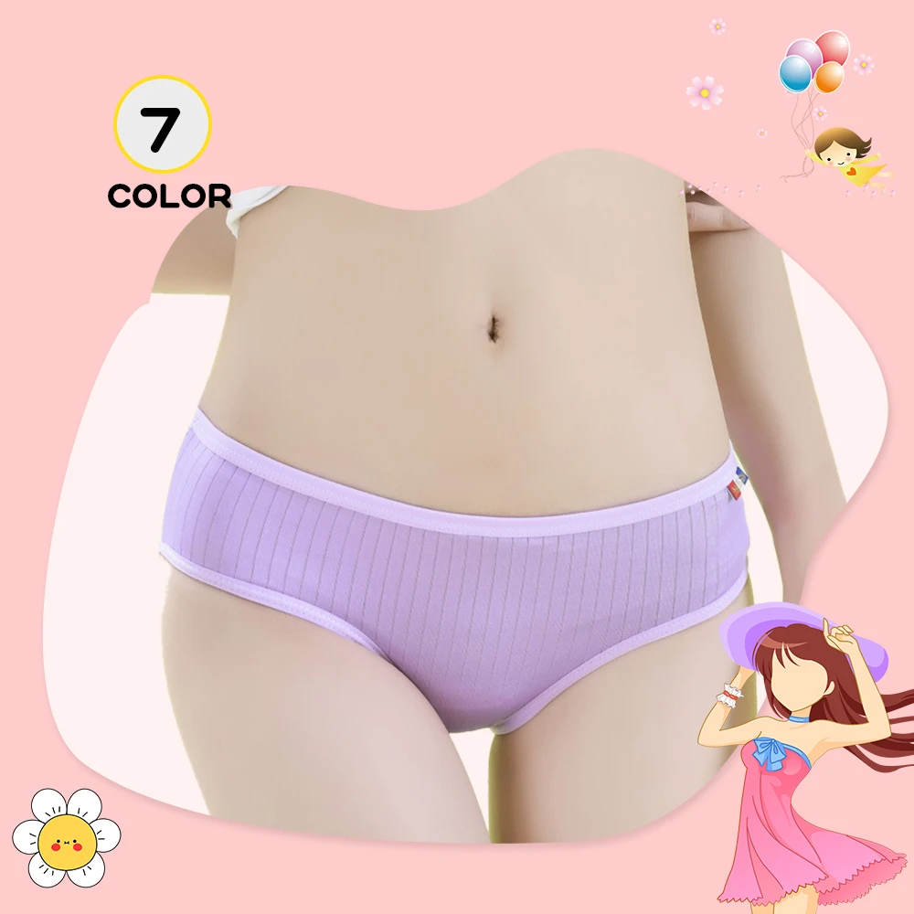 Panties Girls Cotton Vertical Stripe Mid Waist Student Underpants Soft Women's Underwear Comfort Briefs Lingerie L(50-62.5kg)