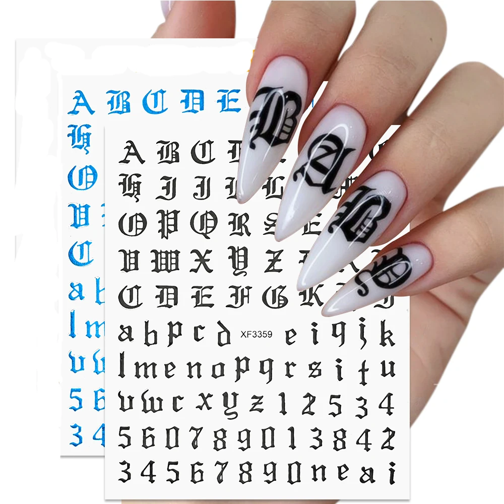 

Holographic Alphabet Letter Nail Decal Laser Gold Silver Black English Word Bronzing Sticker Manicure Wraps ABC Letter Sliders
