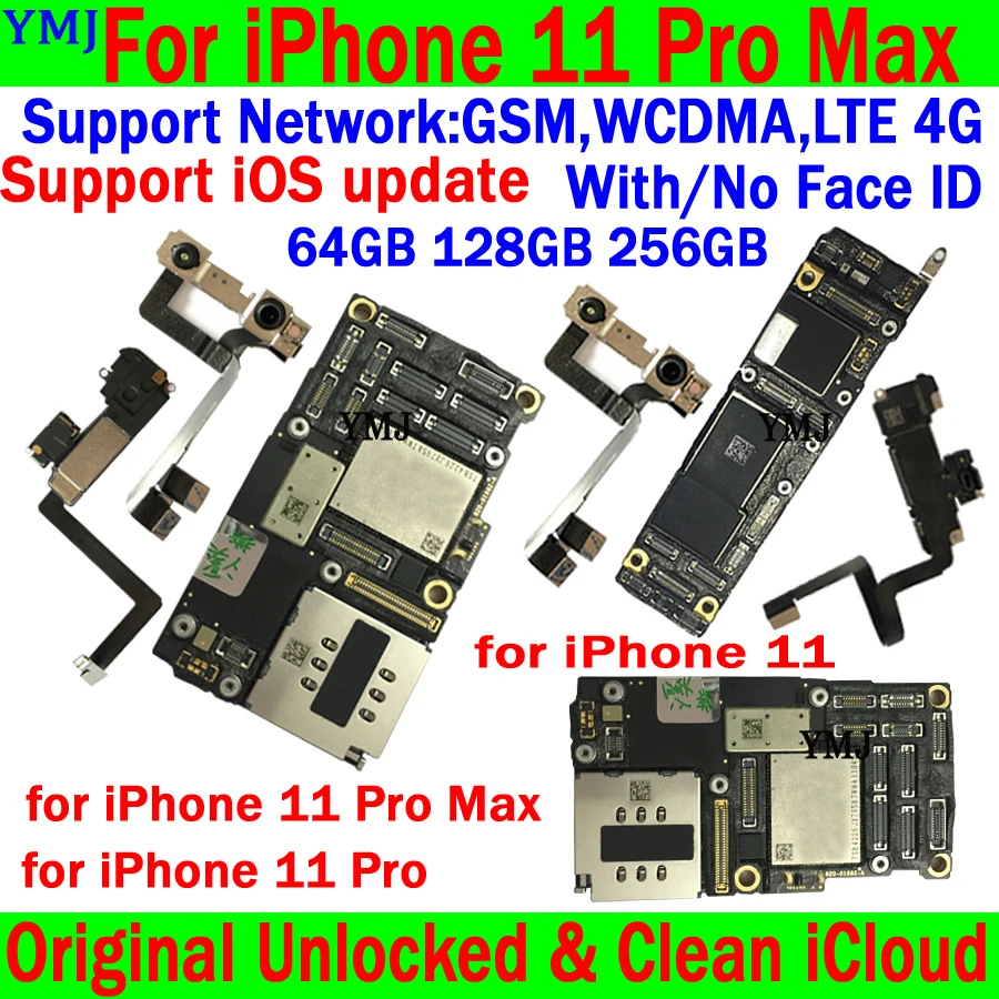 

Clean ICloud Motherboard 100% Tested Working For IPhone 11 Pro Max Mainboard With/No Face ID For IPhone 11 Pro Max Logic Board
