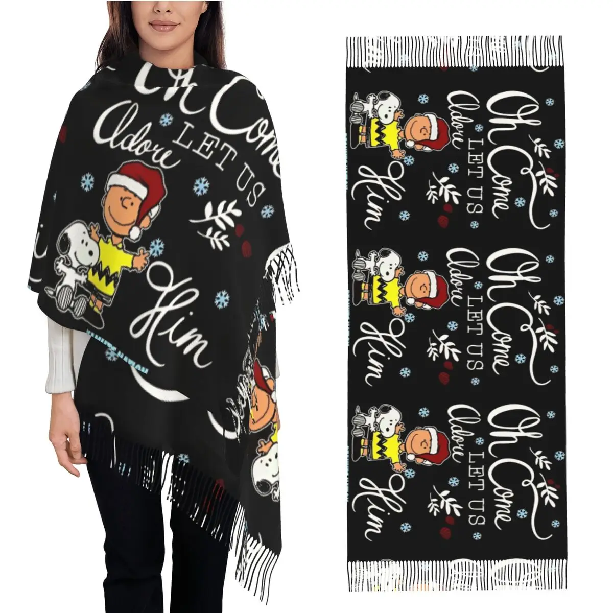 Женский шарф теплый MINISO Sanrio Snoopy рождественские большие шарфы с кисточками модные