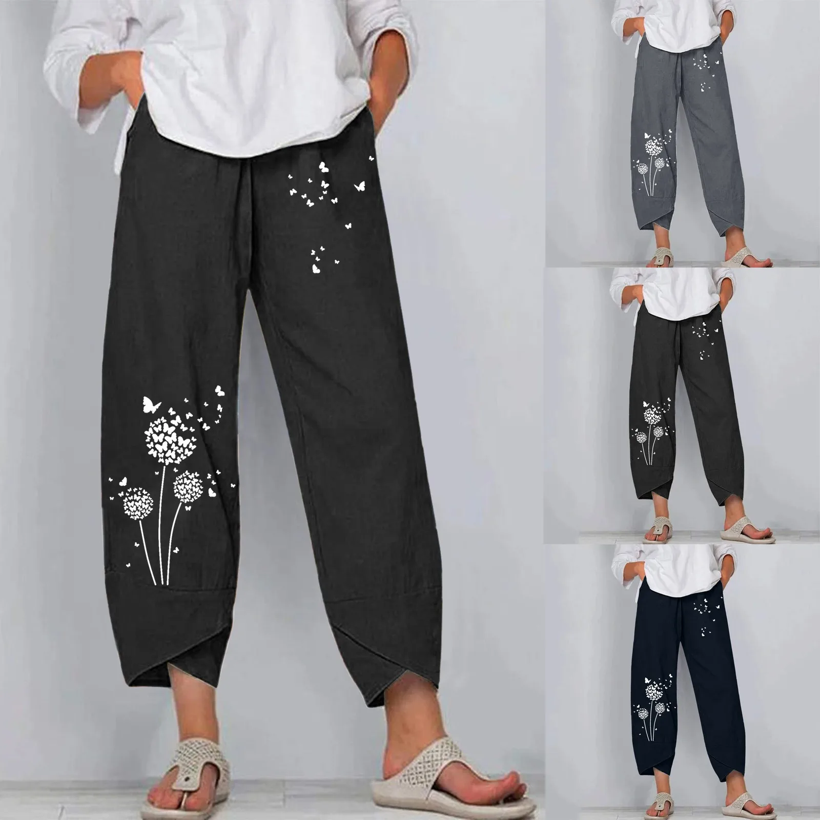 

Женские повседневные потертые рваные джинсы, свободные широкие джинсовые брюки, свободные женские льняные эластичные брюки для работы, пов...