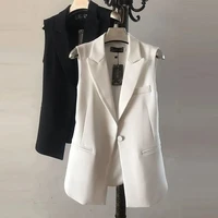 womens vest slim fit long sleeveless jacket casual party versatile lapel 1 button wwaistcoat