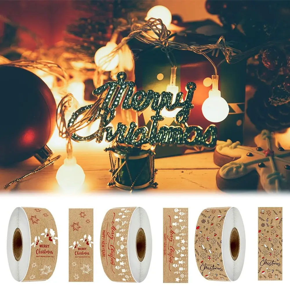 

Favors Happy New Year Package Decoration Wrapping Decals Merry Christmas Stickers Xmas Sealing Label Kraft Paper