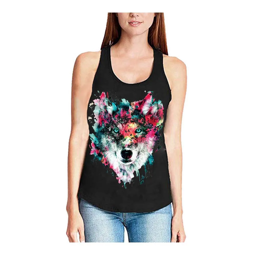 

Animals Wolf 3D Print Causal Clothing New Fashion Women Vest Size S-7XL Mesh Top