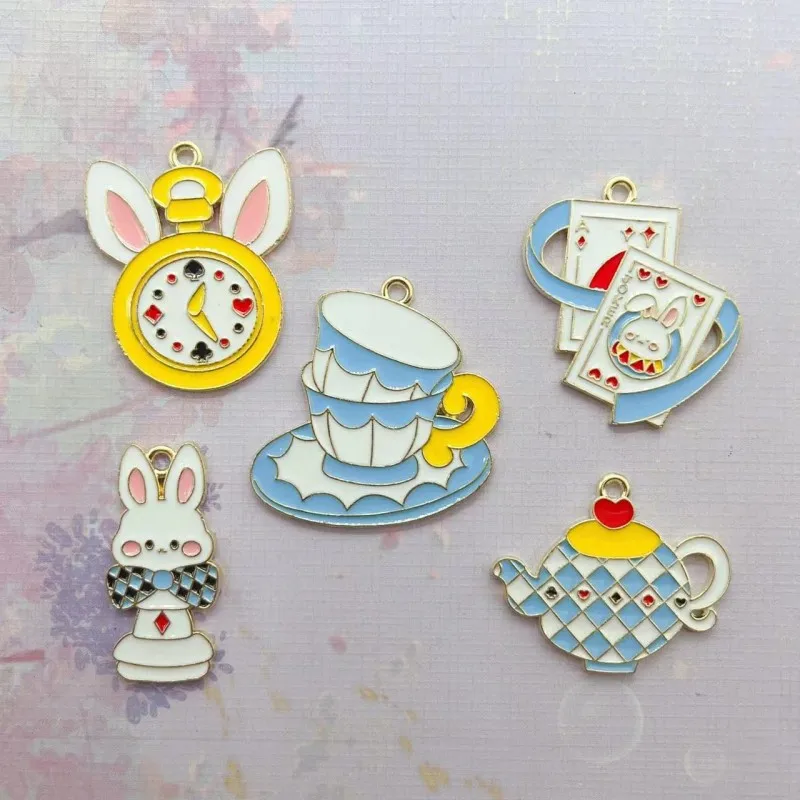 

10pcs Cute Rabbit Poker Cards Alarm Clock Rabbit Earrings Necklace Jewelry Making Animal Pendant DIY Wholesale
