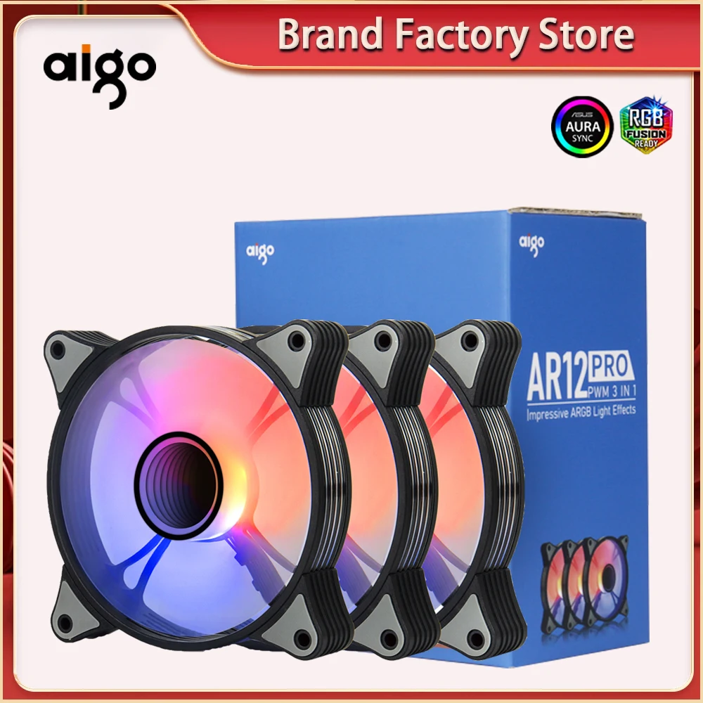 

Aigo AR12PRO Computer Case fan ventoinha PC 120mm rgb fan 4pin PWM Cooling fan sync 3pin5v Unlimited space argb 12cm ventilador