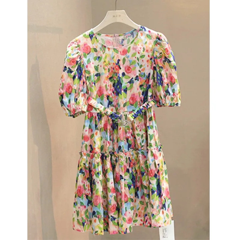 

Elegant Party Mini Dress French Vintage O-Neck Print Female Dress Summer Boho Vacation Dress For Women New Loose Plus Size Dress