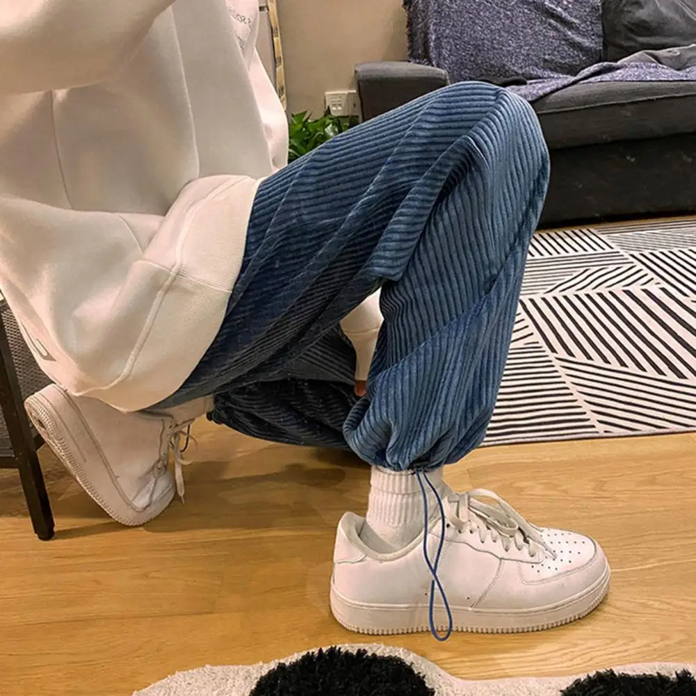

Chic Men Sweatpants Loose Ankle-banded Men Trousers Striped Texture Spring Pants