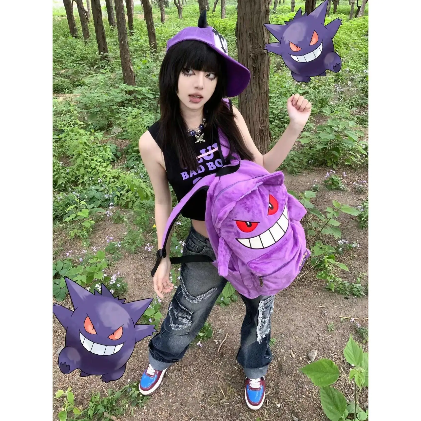 

Пурпурный плюшевый рюкзак Pokemon Gengar для пары, милый плюшевый рюкзак для путешествий