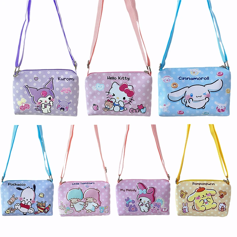 

Новинка Kawaii Sanrios сумка через плечо для детей аниме Kuromi My Melody Hellokitty Cinnamoroll Pu Кошелек для монет Повседневная сумка-мессенджер