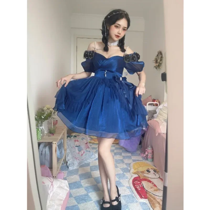 Цветочное свадебное платье в стиле &quotЛолита&quot искусственное голубое с