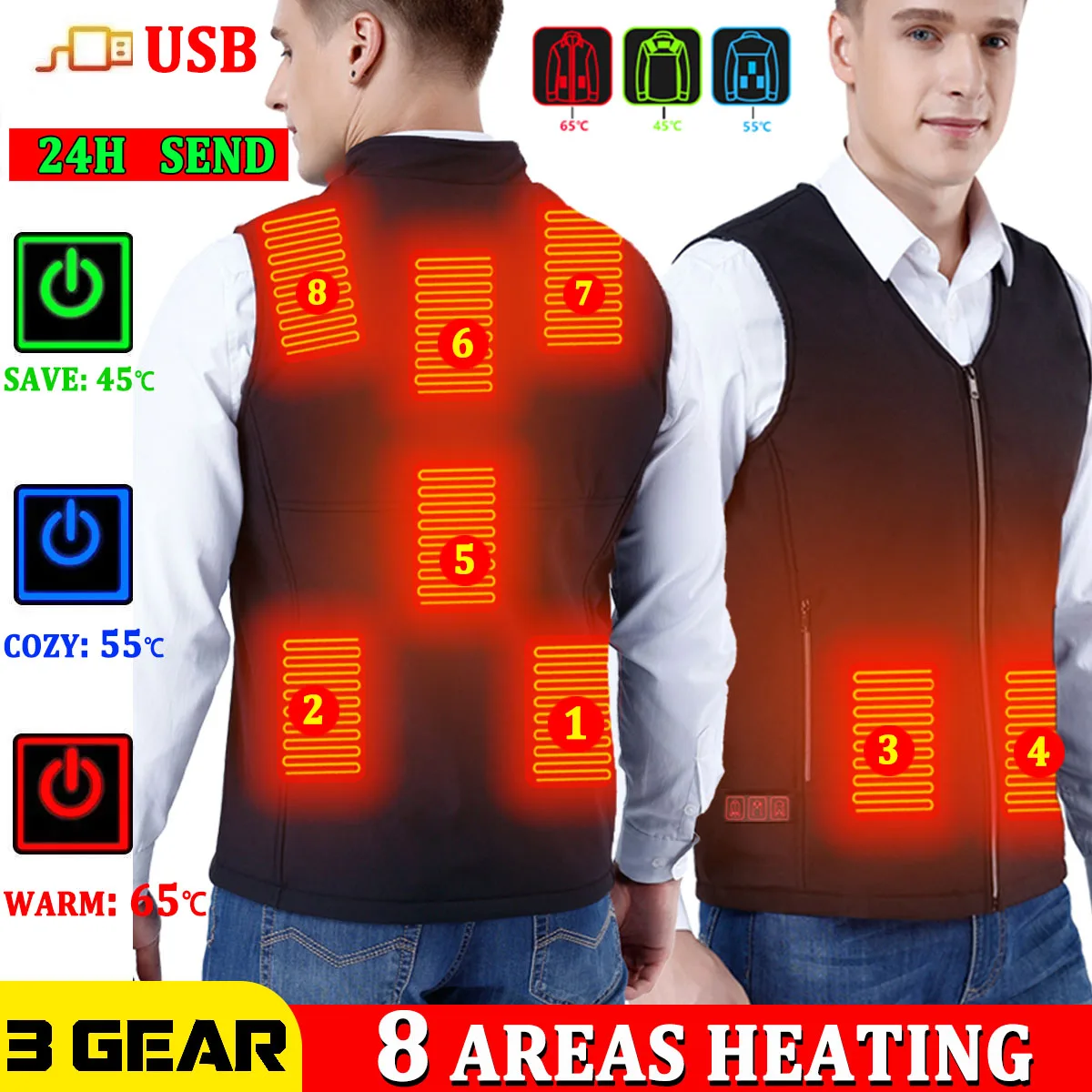 

2021 Winter Mens Thermal Clothing Electrical Cotton Heated Vests USB Heating Down Jacket Warm Sleeveless Women Fishing Hunting