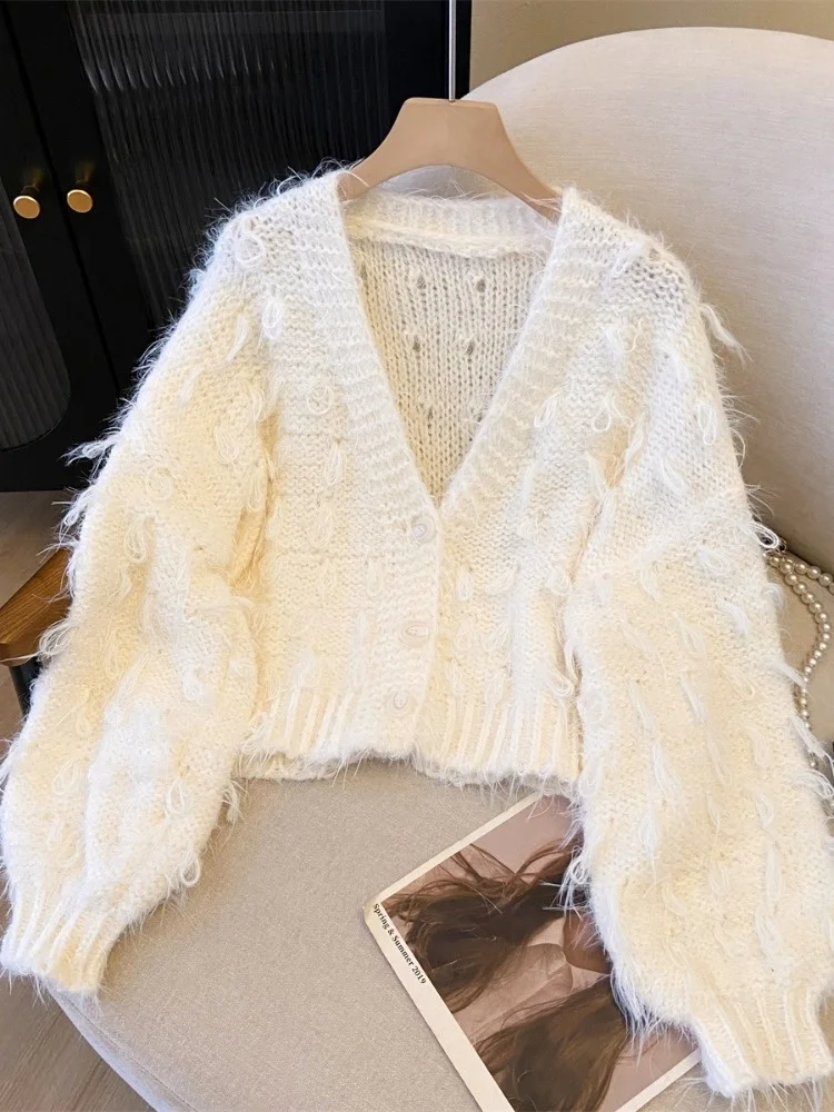 Milk Fufu розовый вязаный кардиган с кисточками и v-образным вырезом женский