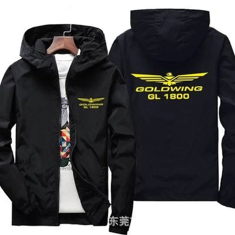 

Goldwing GL 1800 Logo New Spring Autumn Men's Thin Casual Zippered Hooded Jacket Windproof Coat Long Sleeved Zipper Top 5 Colors