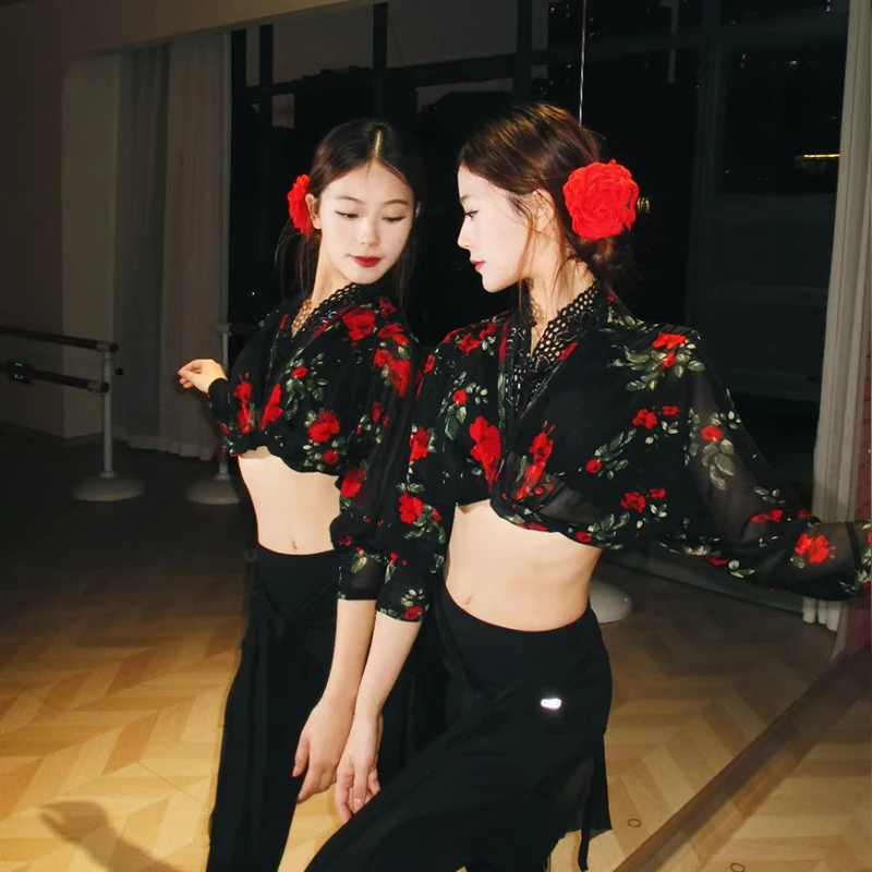 Новый женский летний халат для латинских танцев сетчатая блузка взрослых