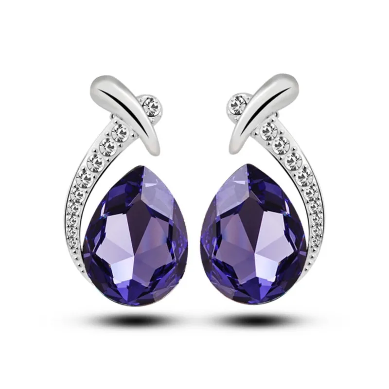 Женские серьги-гвоздики с кристаллами в виде листьев и перьев | Украшения