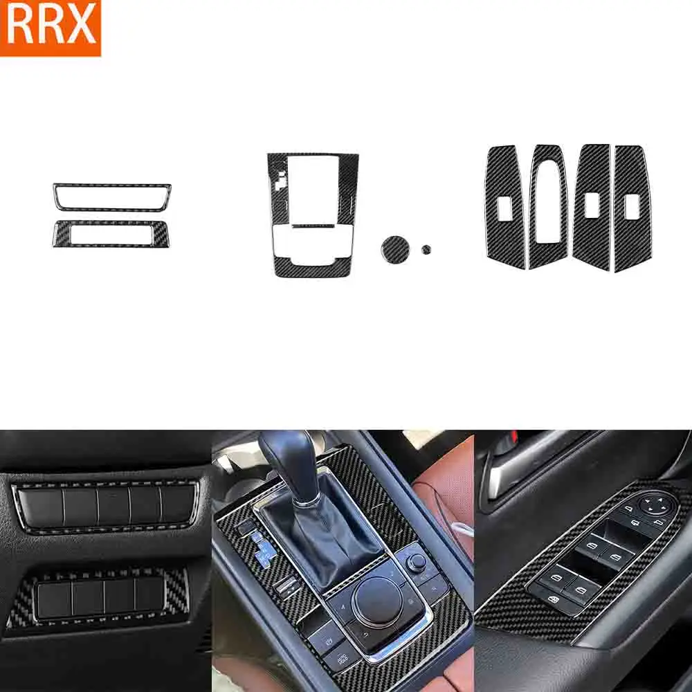 Фото Для Mazda CX-50 2022-2026: наклейки из настоящего карбона для центральной консоли, дверных панелей и панели управления стеклоподъемниками, аксессуары для интерьера автомобиля, декоративные элементы №1