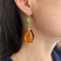 new fashion gold color water drop earrings for women natural pink stone hook dangle earrings women wedding engagement earrings