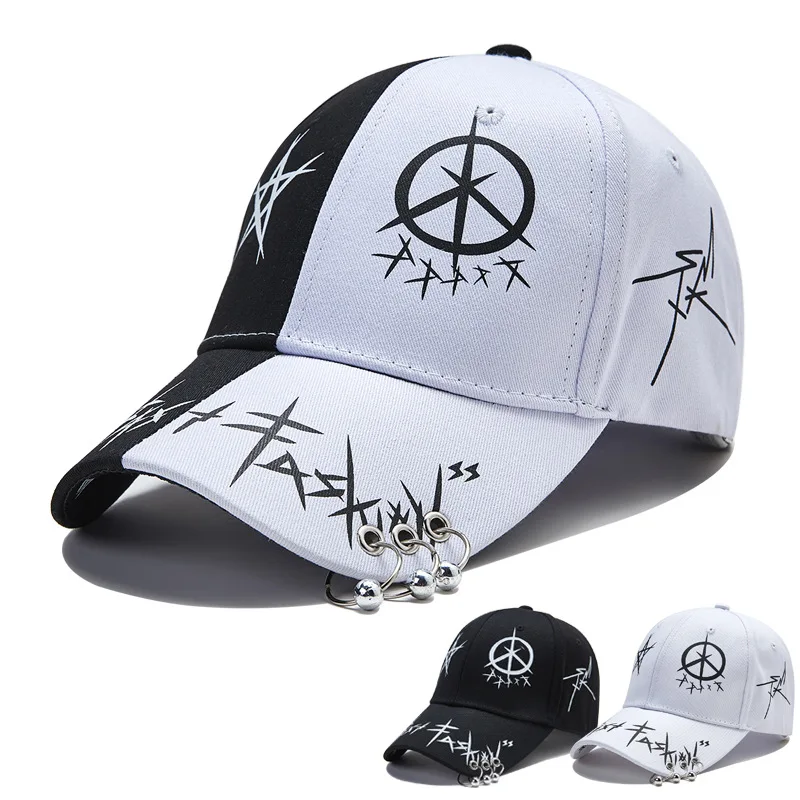 

Unisex Iron Ring Graffiti Baseball Caps Men Fashion Print Cotton Adjustable Snapback Cap Women Street Sun Hip Hop Dad Hats