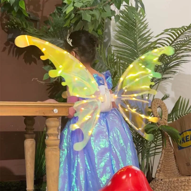 

Glowing Girls Electrical Butterfly Elf Wings with Music Lights Automatic Flapping Fairy Princess Wings Party Prop for Kids Gift
