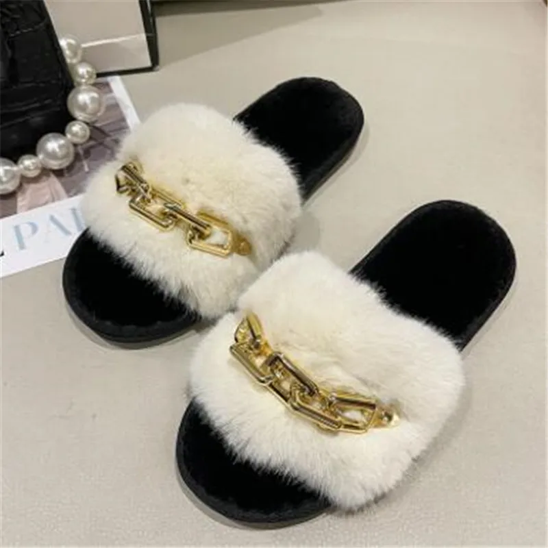 Женские домашние тапочки с цепочкой однотонные Нескользящие шлепанцы открытым