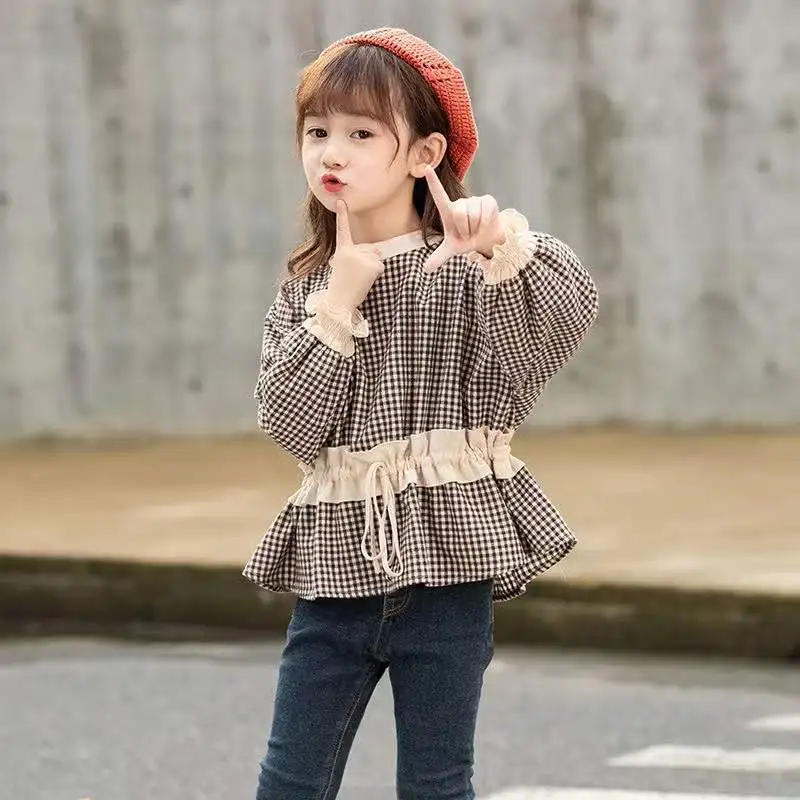 Рубашки для маленьких девочек Новое поступление весенние клетчатые рубашки в