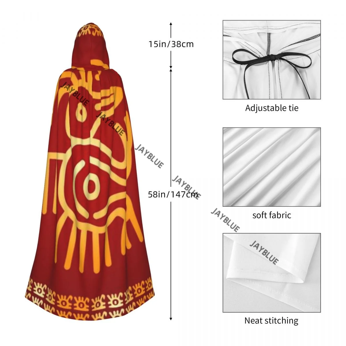 Плащ унисекс для взрослых ацтеков и майя индейцев с капюшоном длинный костюм