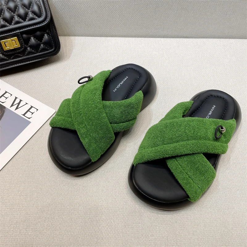 

Women Wedge Slippers 2022 Summer Fashion Cross Solid Color Outdoor Flat Non-slip Slippers For Woman Sandals personality Shoes
