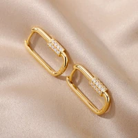 cubic zircon square hoop earrings for women stainless steel silver color earrings 2022 trend piercing jewelry gifts