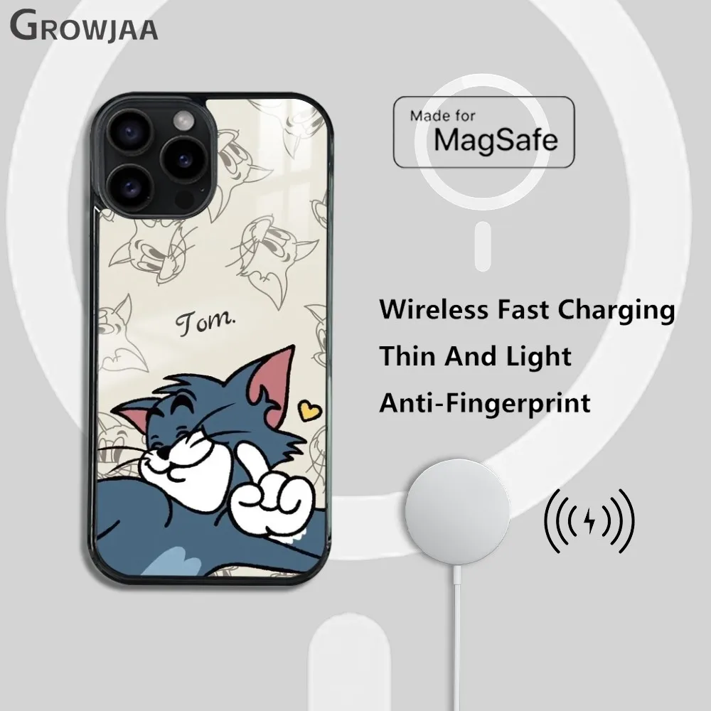 T-Tom And J-Jerry Cartoon Phone Case For iPhone 16 15 14 13 12 11 Pro Max Plus Mini Magsafe Mirror Wireless Magnetic Cover