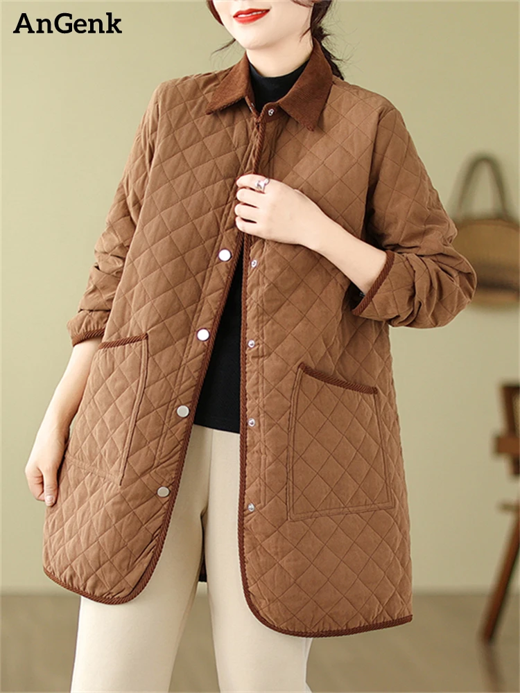 

Парка с отложным воротником, хлопковые пальто, элегантные длинные свободные теплые куртки для женщин, Повседневная Новая осенне-зимняя офисная куртка для женщин, 2023