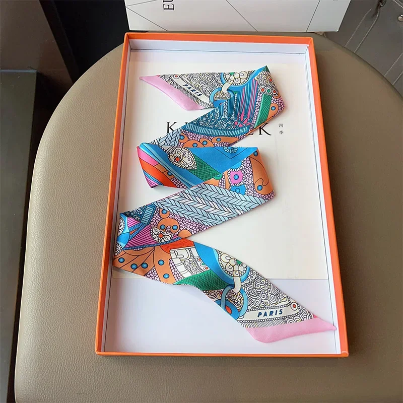 H домашний маленький шелковый шарф из саржи тонкий длинный завязанный ручкой