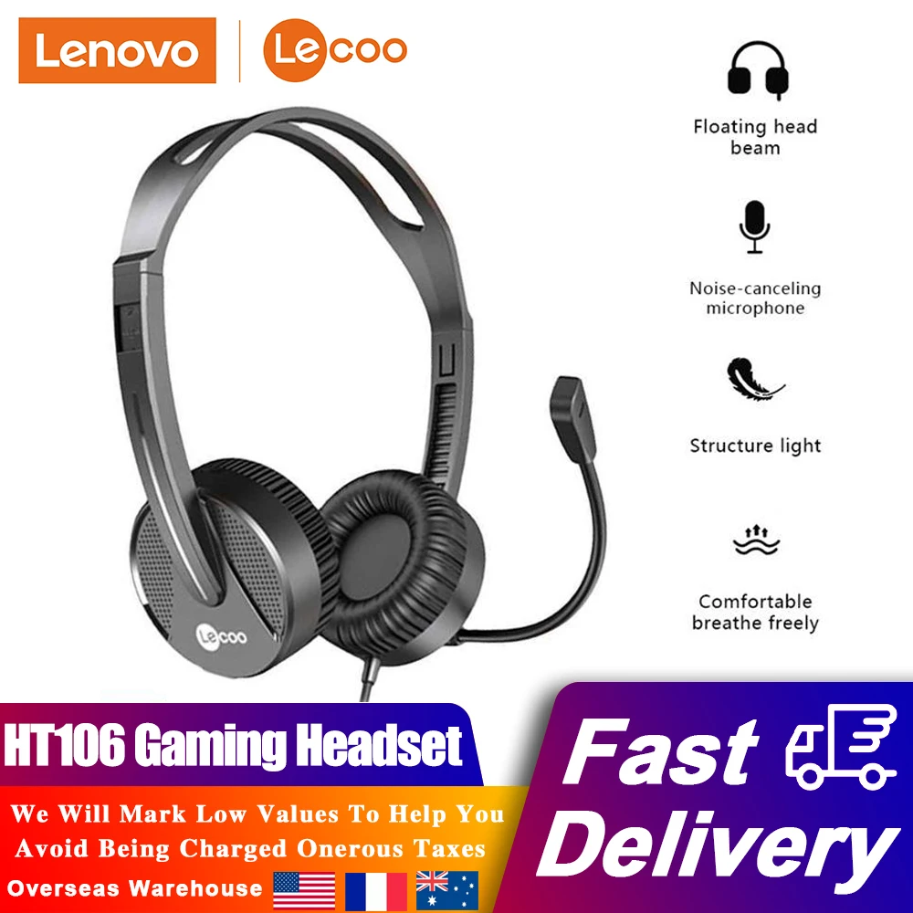 

Проводная игровая гарнитура Lenovo Lecoo с микрофоном, наушники с шумоподавлением, стереонаушники для ПК, компьютера, ноутбука, настольных наушн...