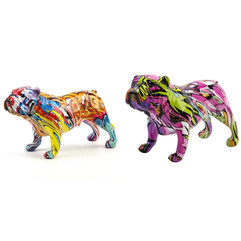 

Painting Graffiti English Bulldog Resin Crafts Home Decoration Wine Cabinet Office Decor Resin Crafts Ornament