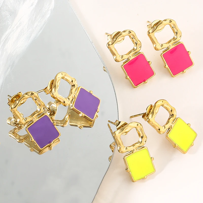 

Personality Stainless Steel Stud Earrings Women Bohemian Oil Drip Light Luxury Candy Color Lovely Jewelry Aesthetics Gift