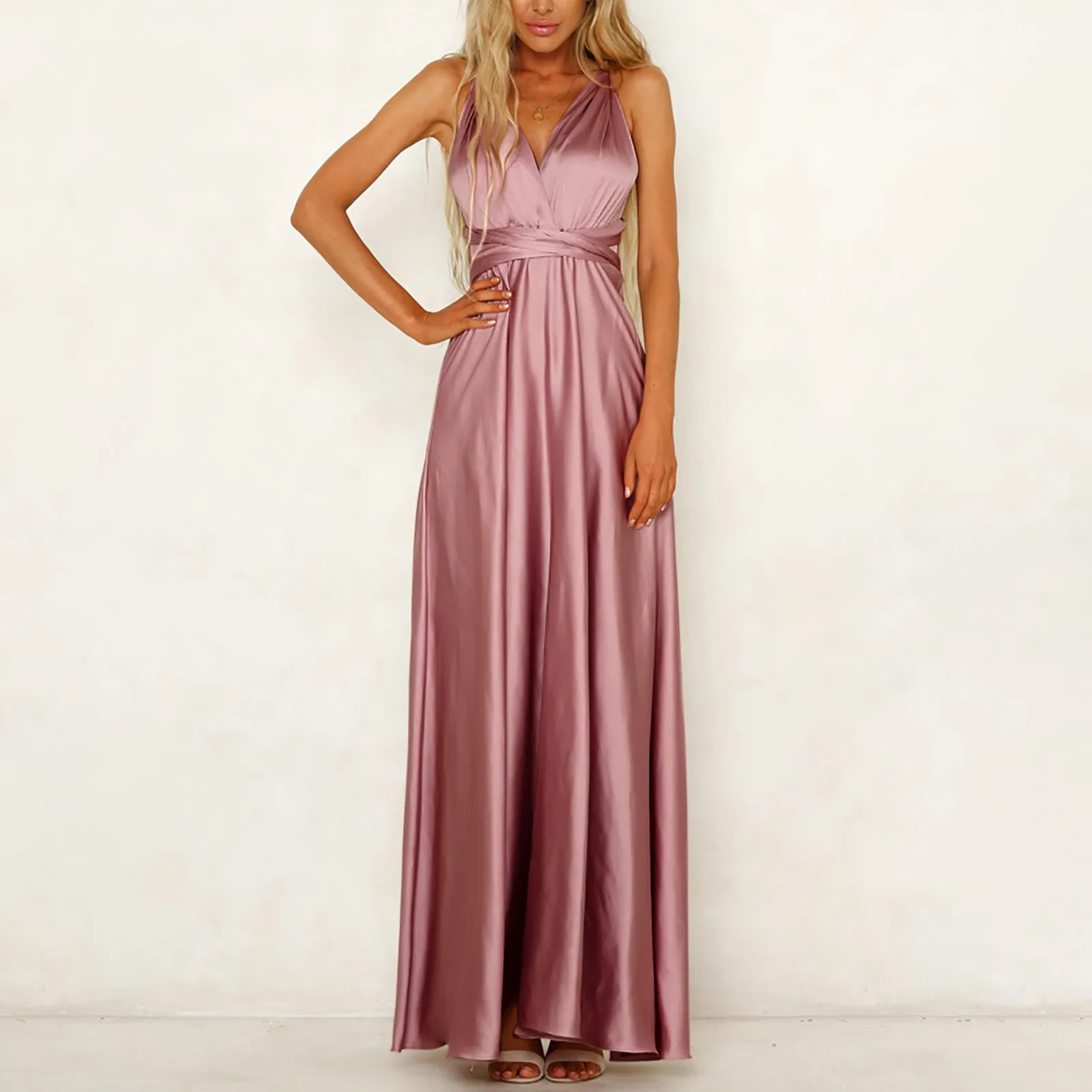 Модное многоношеное женское длинное платье с v-образным вырезом Vestidos De Fiesta