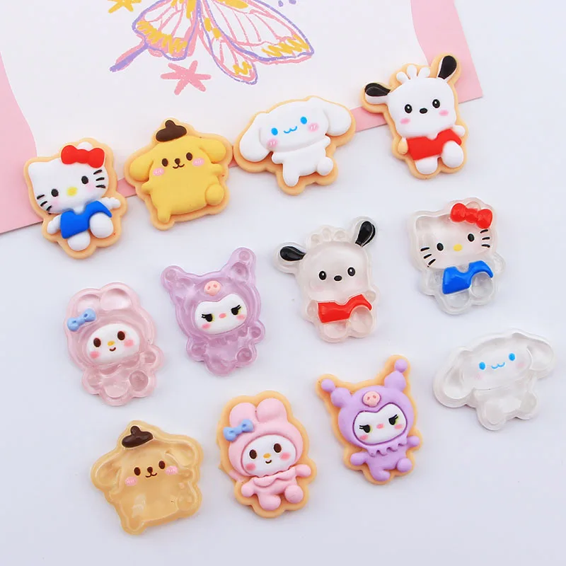 

10 шт. кавайные аксессуары Sanrio Cinnamoroll Mymelody Kuromi Diy Смола милые аниме прозрачные искусственные украшения для волос печенье подарок для девушек