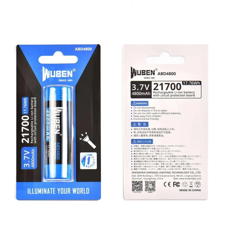 Аккумулятор Wuben ABD4800 21700 4800 мАч совместим с большинством фонариков